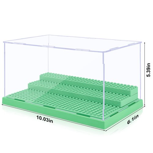 Mlikero Display Case for Minifigures Action Figures Blocks, Clear Acrylic Minifigure Display Case Box Storage, Dustproof Showcase with 3 Movable Steps Gift for Kids, Green…