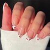 White French Tip Press on Nails Almond Summer Cherry Fake Nails Medium Length Glue on Nails Glossy Almond Medium Nails Acrylic False Nails Exquisite Design Stick on Nails for Women Girls Nail Art