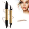 2 in 1 Magic Eyebrow Pencil, 3D Microblading Eyebrow Tattoo Pencil 4 Fork Tip with Eyeliner, Multifunction Double Head Contouring Pen Waterproof Makeup Tools for Natural Eyebrow Makeup (Light Brown)