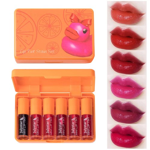 6 Colors Lip Tint Stain Set,Plumping Mini Liquid Lipstick,Korean Lip Gloss Lip Tint Stain, Lightweight,High Pigment,Long lasting Non-Stick Cup Waterproof