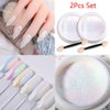 evpct 2Pcs Pearl White Mermaid Aurora Chrome Nail Powder Kit for Gel Nails Polish Rainbow Holographic Iridescent Chameleon Metallic Neon Nail Pigment Mirror Chrome Nail Powder for Gel Nails Glitter