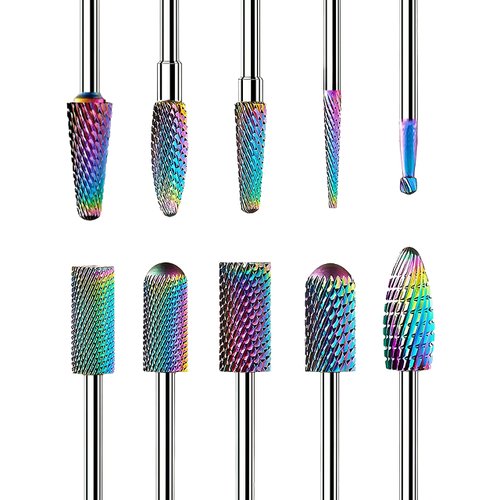 IAGBIBU Nail Drill Bits Set, 10pcs Tungsten Carbide Nail Drill Bits for Acrylic Nails, 3/32 Inch Drill Bits For Electric Nail Drill Machine Nail Drill Remover Gel Polish Poly Nail Gel Nails Cuticles