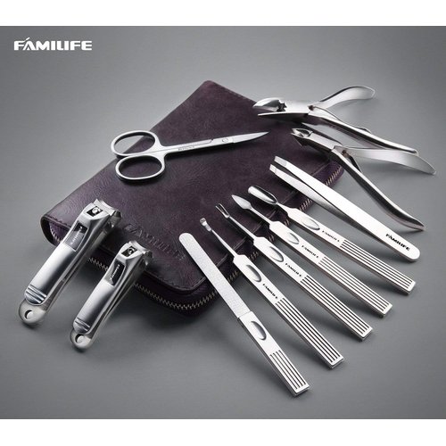 FAMILIFE Manicure Set, Nail Clippers Set Professional Manicure Kit 11 in 1 Stainless Steel Pedicure Tools Nail Kit Mens Grooming Kit with Portable Leather Travel Case Dark Violet Birthday Gifts