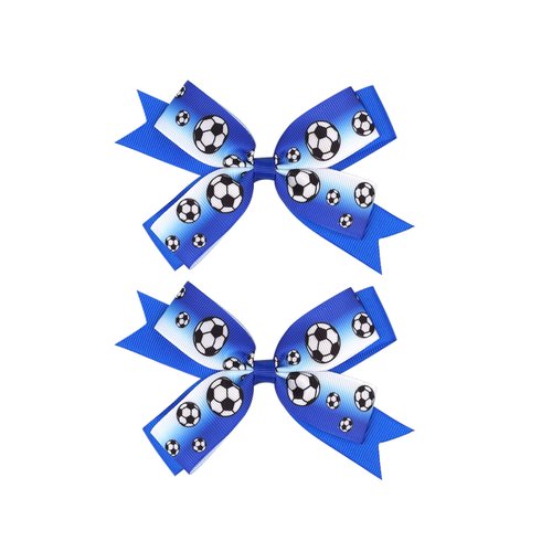 Soccer Ribbon Bow Hair Clips soccer bows Hair Accessories for girls Womens headdress.(FJ35) (Blue A)