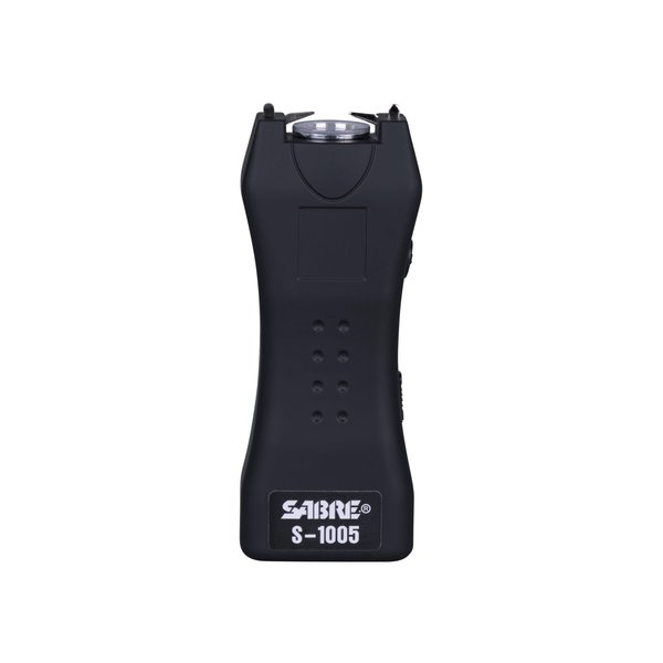 SABRE Stun Gun with Flashlight and Belt Holster, Emits 1.60 Powerful Pain Inducing Microcoulombs (µC) Charge, 120 Lumen LED Flashlight, Rubberized Grip, Compact Design, Rechargeable