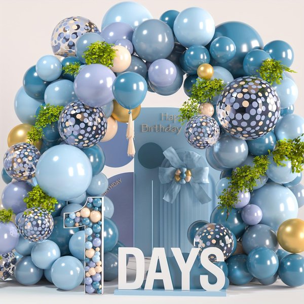 BBeipulas Dusty Blue Balloon Arch Kit 12inch Baby Blue and White Balloons Metallic Confetti Gold Balloons for Baby Shower Decorations Boy