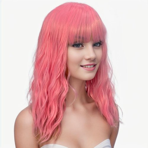 MIMISERVICE Pink Short Wavy Wig with Bangs for Women Shoulder Length Pink Bob Curly Women's Charming Synthetic Wigs with Natural Wavy Heat Resistant Hair for Daily Party Use