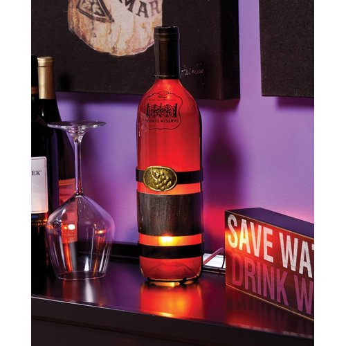 Embossed and Hand Painted Glass and Metal Wine Bottle Table Lamp