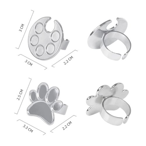 HLLMX 2 PCS Mini Manicure Palette Wearable Metal Nail Art Polish Holder Palette Finger Ring Gel Polish Mixing Tray Nail Art Tools (Silver)