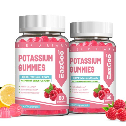 2 Pack Potassium Gummies, Potassium Chloride 1000mg for Adults, Chewable Potassium Supplement for Women & Men, Support Leg Cramps & Muscle Health - Sugar-Free, Vegan,120 Count