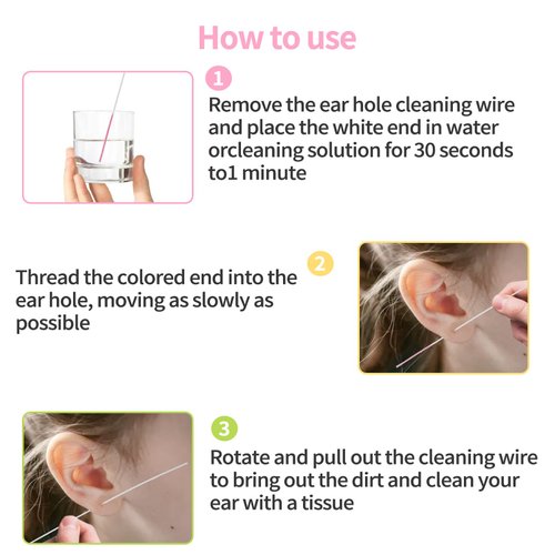 TIESOME Ear Hole Ear Care Kit, 180Pcs Disposable Earrings Hole Cleaner Earring Piercing Cleaning Line Care Cleaning Tool Odor Removal for Girls Women Men (Green+Rose red+Yellow)