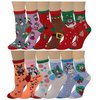 Ayla 12 Pairs Pack Kids Girls Colorful Creative Fun Novelty Design Crew Socks (4-6, Christmas)