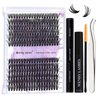 WENDY Lash Extension Kit Lash Clusters Kit D Curl Cluster Lashes 40+50D Individual Lashes with Lash Bond and Seal Lash Applicator Lash Glue Remover Brush Eyelash Clusters(40/50P-D Kit,12-16mm)