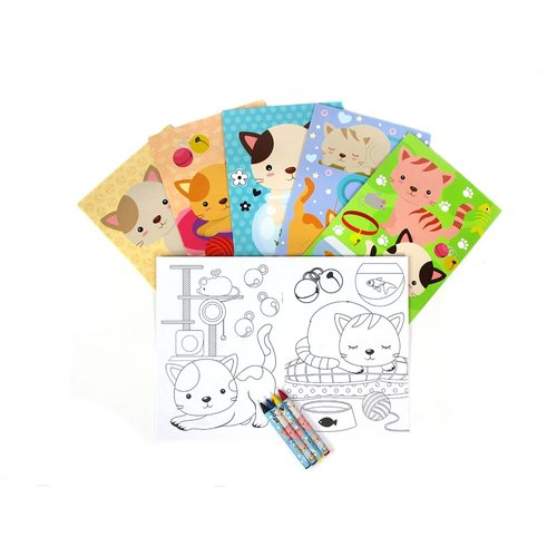 TINYMILLS Cats and Kittens Coloring Books for Kids with 12 Coloring Books and 48 Crayons, Cat Birthday Party Favors, Favor Bag Fillers, Classroom Rewards, Carnival Prizes