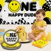 Norme 172 Pcs One Happy Dude Plates and Napkins Birthday Decorations Smile Face Party Tableware Supplies Disposable Paper Plates Napkin Forks for 1st Birthday Party Baby Shower, Serve 24 Guests