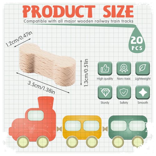 Hanaive 20 Pcs Wooden Dog Bone Track Connector Pack Accessories Wooden Train Track Adapter Connector Pieces Toy Train Set for Teens to Make Wood Railway Track