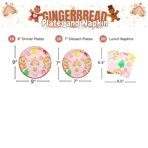 Gingerbread Party Plates and Napkin (52 Pieces for16 Guests) - Gingerbread Party Supplies, Christmas Party Supplies, Holiday Paper Plates,Gingerbread Gender Reveal, Christmas Plates and Napkins