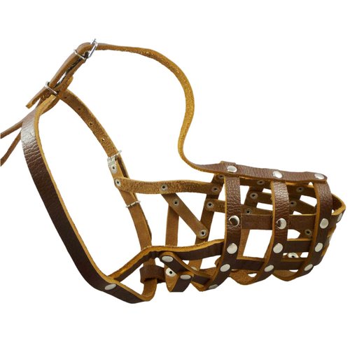 Secure Leather Mesh Basket Dog Muzzle #13 Brown - German Shepherd, Labrador, Husky, Retriever (Circumference 12.25", Snout Length 4.75")