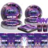 81Pcs Purple Games Party Tableware Set Purple Games Party Decoration Purple Games Birthday Party Supplies