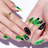 GLAMERMAID Green Press on Nails Medium Almond, Cartoon Cat Gel Glue on Nails Short Oval, Stiletto False Nail Kits with Gothic Snake Design, Short Oval Fake Nails Acrylic Stick on Nails for Women Gift