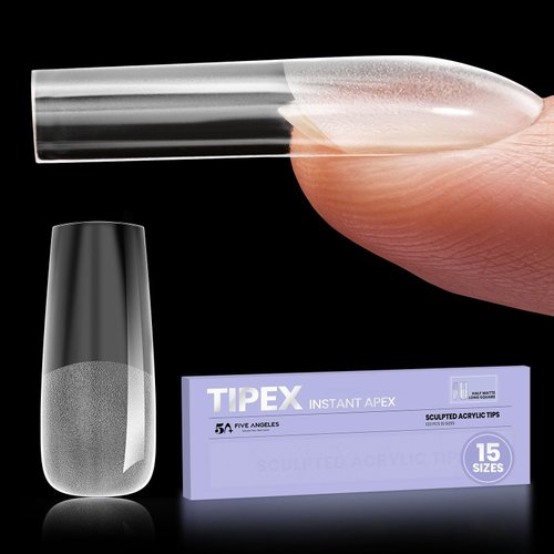 Five Angeles Tipex Nail Tips, Instant Apex Full Cover Gel Nail Tips Long Square Thicker Acrylic Nails,Strong Clear Pre-etched Press-on Nails,Matte Underside False Nails for Flat Nails