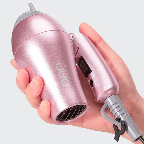 DAN Technology Travel Dual Voltage Mini Blow Dryer with Concentrator,Small Hair Dryer with Diffuser,European Hair Dryer with European Plug,Pink Blow Dryer for Women