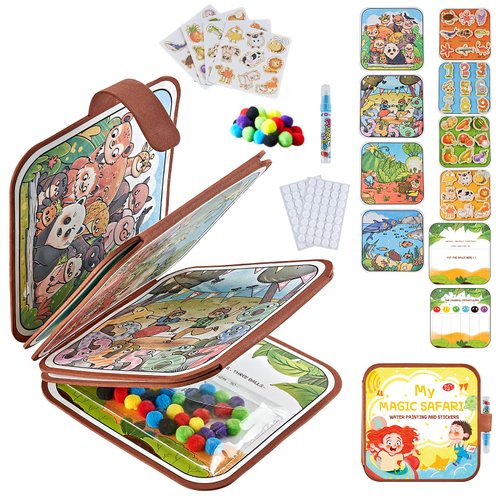 WITBLAN 3-in-1 Busy Board Montessori Toys for Toddlers 1 2 3 4 Year Old Birthday Gifts, Reusable Water Painting Books, Busy Book Sensory Toys, Kids Learning Educational Toy Travel Activities