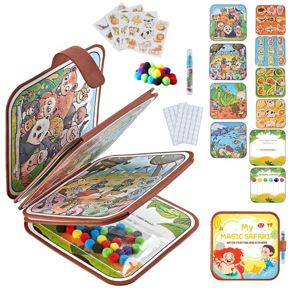 WITBLAN 3-in-1 Busy Board Montessori Toys for Toddlers 1 2 3 4 Year Old Birthday Gifts, Reusable Water Painting Books, Busy Book Sensory Toys, Kids Learning Educational Toy Travel Activities