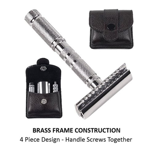 Parker 4 Piece Travel Safety Razor & Leather Case - A great Travel Safety Razor that is also excellent for Everyday Use!