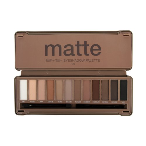 BYS 12 Shade Matte Eyeshadow Palette Tin Collection with Mirror, Double Ended Applicator and Blender, Nude and Smoke