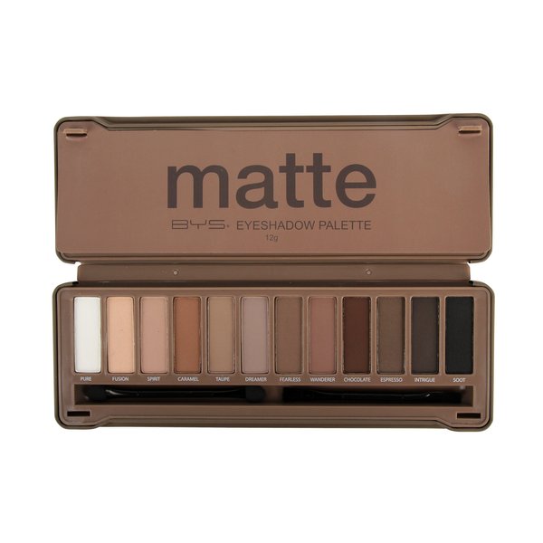 BYS 12 Shade Matte Eyeshadow Palette Tin Collection with Mirror, Double Ended Applicator and Blender, Nude and Smoke