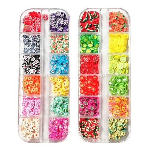 Aysekone 2 Boxes Fruit and Flower Shaped Nail Art Slices 3D Clay Slices,Mini Slices for DIY Crafts,Nail Art and Cellphone Decoration