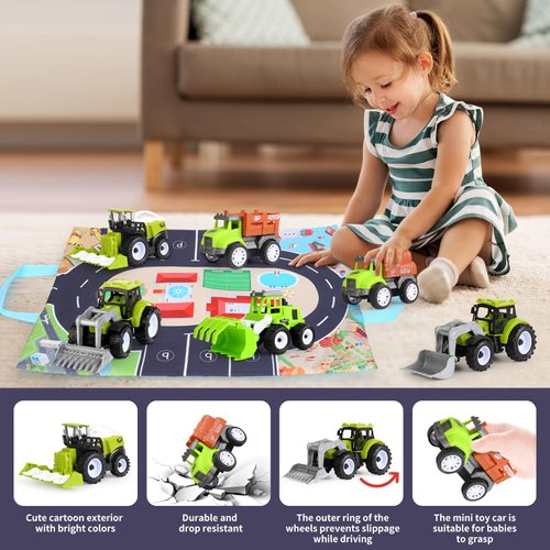 Seemiracle 11 Piece Baby Truck Car Toys Set Urban Traffic Scenarios Storage Bag with Play Mat Engineering Car for Toddlers 1-3 Year Old Boy Gift