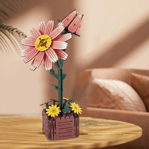 Stay Fun 3D Wooden Puzzle Flower, Artificial Wildflower Building Set for Adult, Model Botanical Collection Gift for Valentine's Day/Mother's Day/Birthday/Christmas, DIY Flower Toy Set (Daisy)