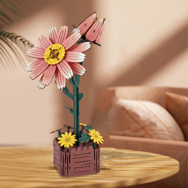 Stay Fun 3D Wooden Puzzle Flower, Artificial Wildflower Building Set for Adult, Model Botanical Collection Gift for Valentine's Day/Mother's Day/Birthday/Christmas, DIY Flower Toy Set (Daisy)