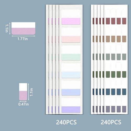ELII 480 Pcs Morandi Tabs 2 Inch Sticky Index Tabs,Book Tabs Writable and Repositionable File Tabs Flags, Colored Page Markers 12Colors