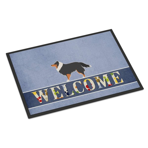 Caroline's Treasures BB5534MAT Sheltie/Shetland Sheepdog Welcome Doormat 18x27 Front Door Mat Indoor Outdoor Rugs for Entryway, Non Slip Washable Low Pile, 18H X 27W