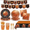 136 PCS Basketball Plates Tableware Set Basketball Birthday Party Decorations Sports Theme Party Supplies for Boys Kids Serves 24