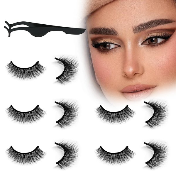 5 Pairs Self Adhesive Eyelashes, Reusable False Eyelashes Natural Look, Waterproof, Self Sticking No Glue Lashes for Women, Gift for Beginners, Long Eyelashes