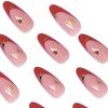 BABALAL French Tip Press on Nails Medium Almond Fake Nails Red Glue on Nails Rhinestone Acrylic Nails 24Pcs Glossy Stiletto Manicure Artificial False Nails Press on