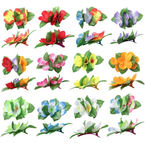 12 Pcs Flower Hair Clips Leaf Floral Barrettes Multicolor Hawaiian Headpiece Hairpins Hairclips Women Bohemian Luau Tropical Wedding Vacation Beach Cosplay Party Decorations Cute Hair Pins Accessories