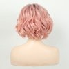 TISHINING Short Ombre Pink Wavy Bob Wigs for White Women Chin Length Pink Curly Bob Wig with Bangs Heat Synthetic Natural Looking Daily Cosplay Wig