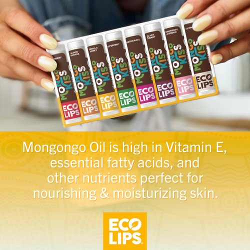Eco Lips Mongo Kiss Certified Organic Lip Balm Variety 8-pack with Mongongo Oil & Cocoa Butter to Moisturize Dry Chapped Lips | Made in USA