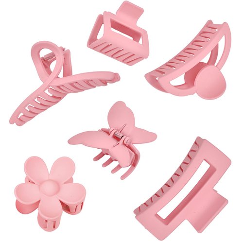 Pink Hair Clips, 6 Pack Cute Hair Clips for Thin Thick Hair 1.85-4.5 Inch Matte Non Slip Jaw Clips Flower Banana Butterfly Claw Clips Hair Accessories for Women and Girls…