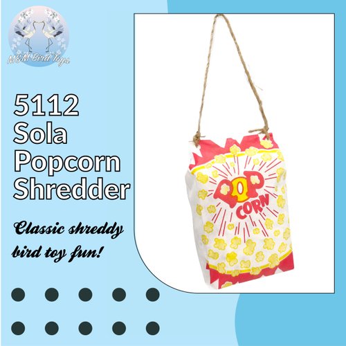 5112 Sola Popcorn Shredder - Handmade Super shreddable Bird Toy, Food Grade Popcorn Bag, Handcut sola Wood Pieces, Natural Jute Twine Hanger, Delightfully Fun for Birds to Shred and chew