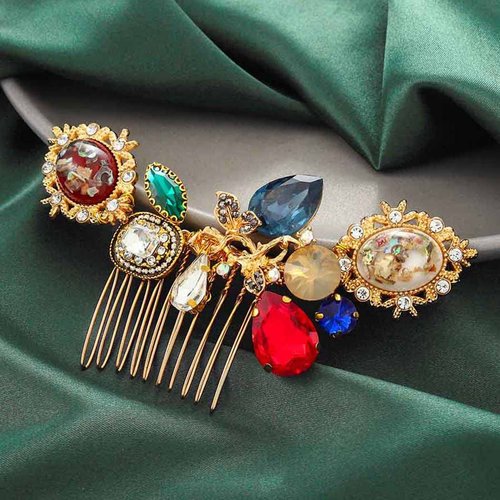 Casdre Rhinestone Hair Comb Gold Vintage Hair Piece Crystal Side Comb Evening Party Hair Accessories for Women and Girls