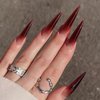 MISUD Press on Nails Long Stiletto Fake Nails Glossy Glue on Nails Wine Red Ombre Acrylic Nails Sharp Almond Artificial Nails Goth Burgundy Gradient Stick on False Nails with Design 24 pcs