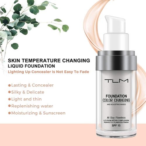 TLM Colour Changing Liquid Foundation Hides Wrinkles & Lines, BB Cream Makeup Base Concealer Cover Moisturizing Fluid for all Skin Tone SPF15, Pack of 1