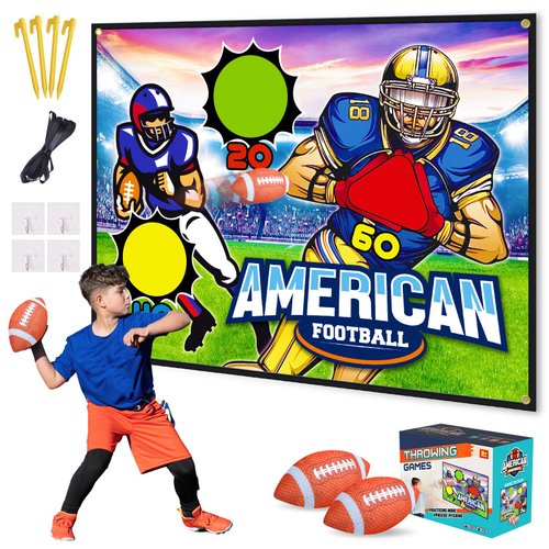 VATOS Football Toss Target Games with 2 Soft Footballs, Indoor Outdoor Backyard Hanging Football Goal Throwing Game, Football Toy Passing Targets Party Game for Boys Girls and Family Fun Play