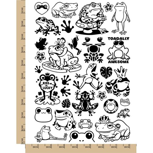 Frogs Toads Amphibians Temporary Tattoo Water Resistant Fake Body Art Set Collection - Black (One Sheet)